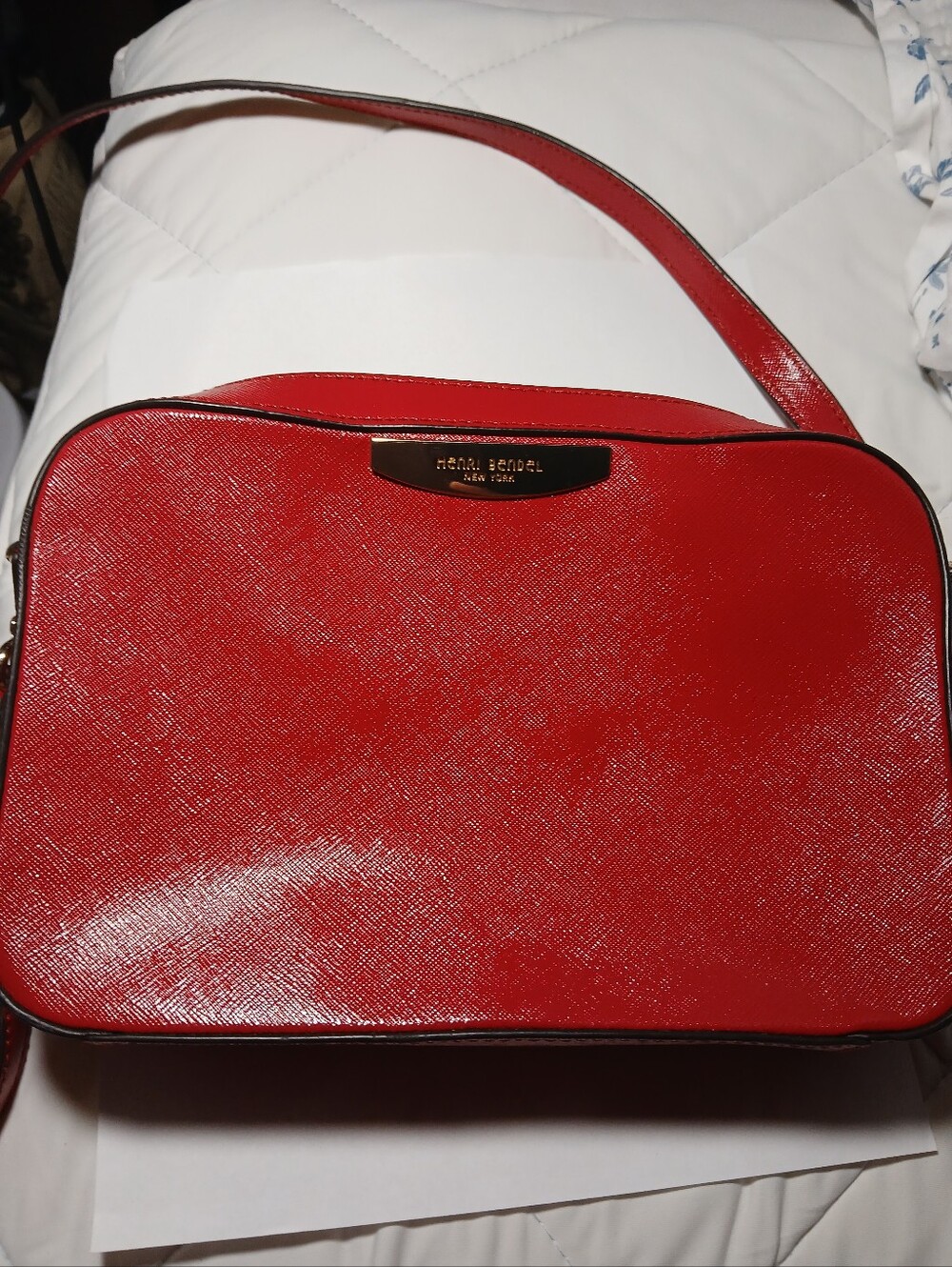 HENRI BENDEL Red Saffiano Leather Compact Crossbody Bag